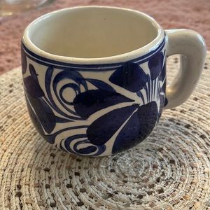 Mexican Pottery Mug in Cobalt Blue and White EUC